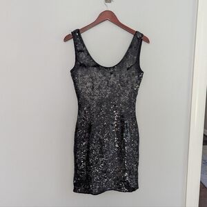 Women's Vintage Lawrence Kazar Black Sequin Sheath Dress Small 80s Party